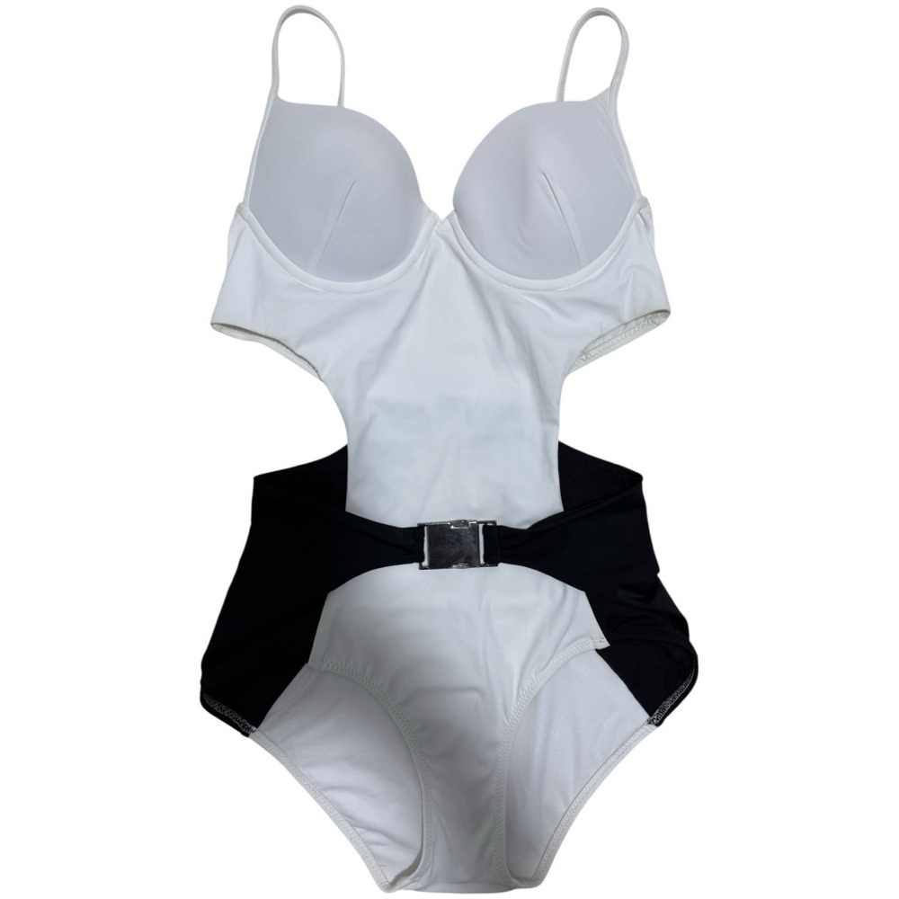 Moeva London White Black Cutout Belted One Piece Swimsuit Size S‎